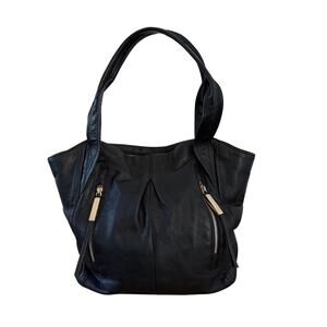 B. Makowsky Black Leather Tote Shoulder Bag Women’s Large Work Handbag Purse